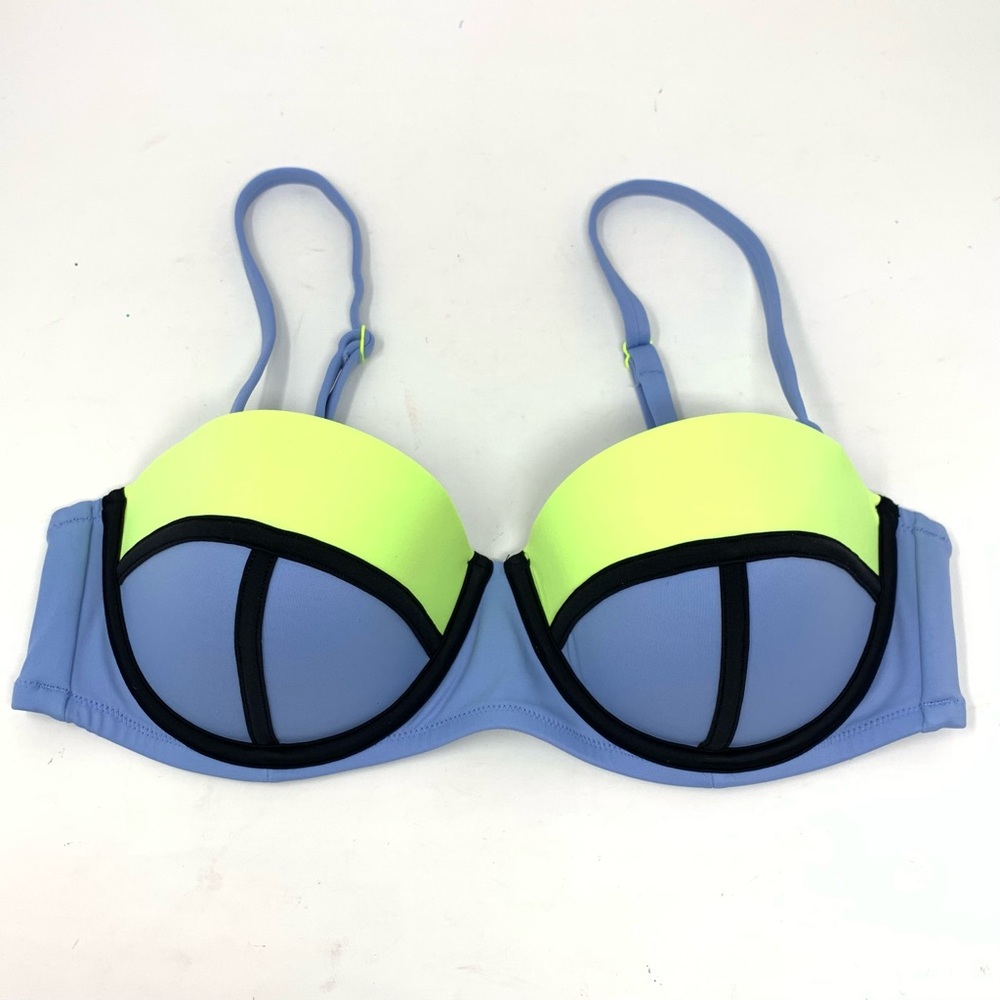 Victoria's Secret Blue / highlighted Yellow Colorblock Bra Bikini Top size 36 C - Picture 6 of 9